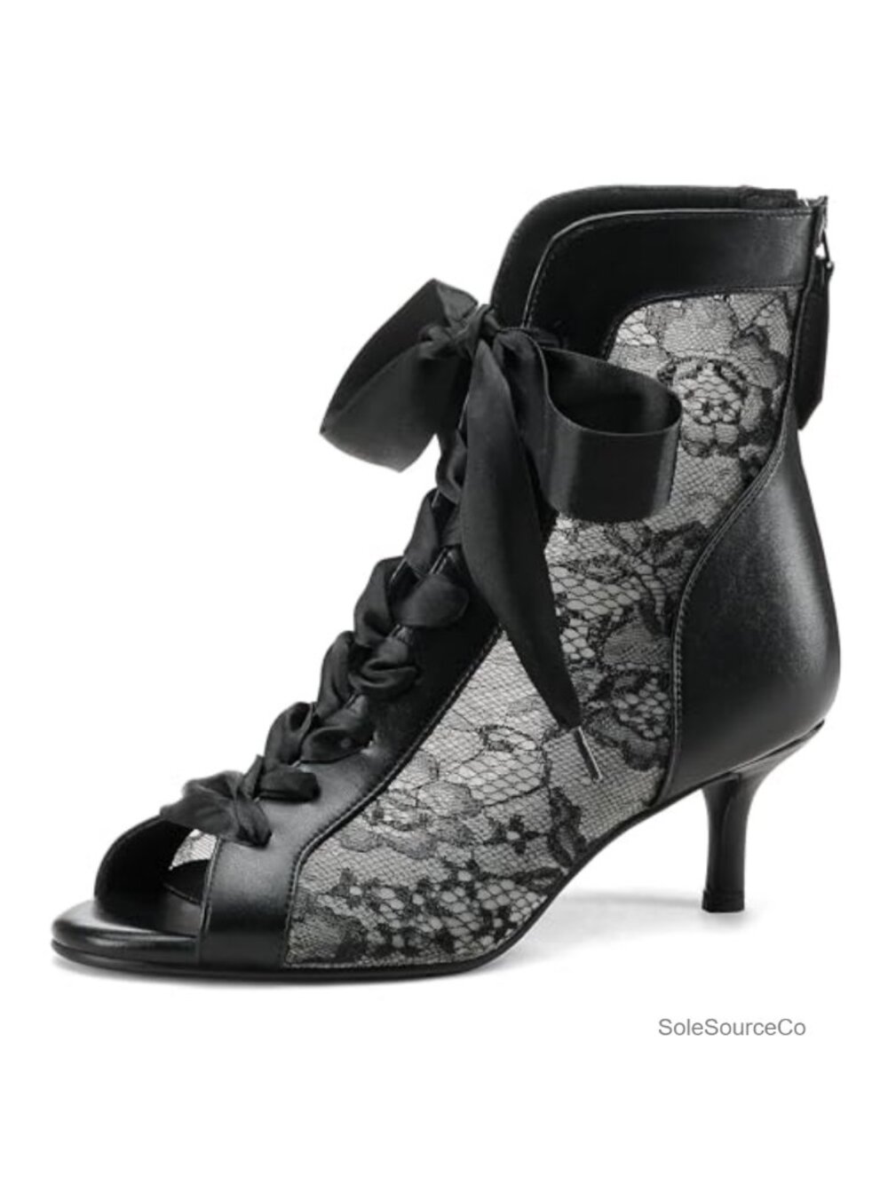 Women's Mesh Lace Booties Lace Up Ankle Boots Wedding Shoes Open Toe Kitten